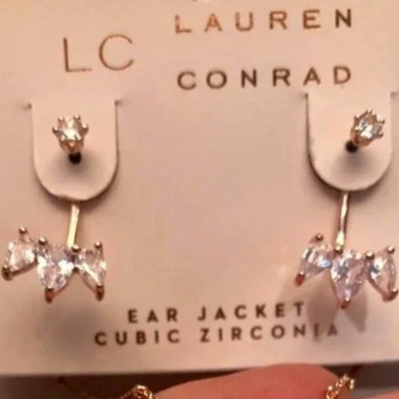 LC LAUREN CONRAD Mod/Contemporary Rose Gold Clear CZ Stones Ear Jacket Earrings - Picture 3 of 4